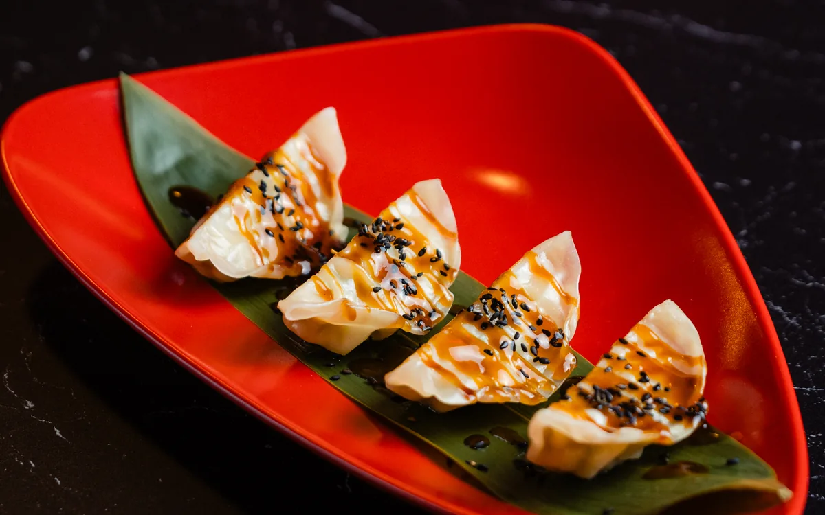 Gyozas de pollo y verduras: pollo picado con verduras, al vapor y marcadas a la plancha